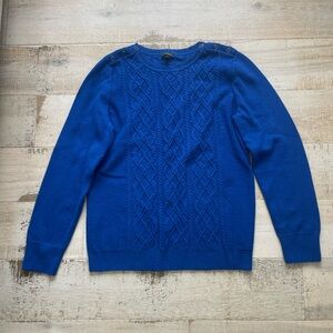 Talbots Size Large Royal Blue Crewneck Sweater Wool Blend Button Accent